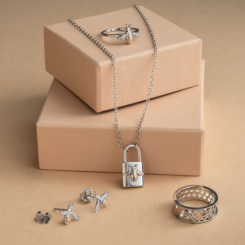 Honey Bee Earrings - Silver Rose Gold - 3SHNBE