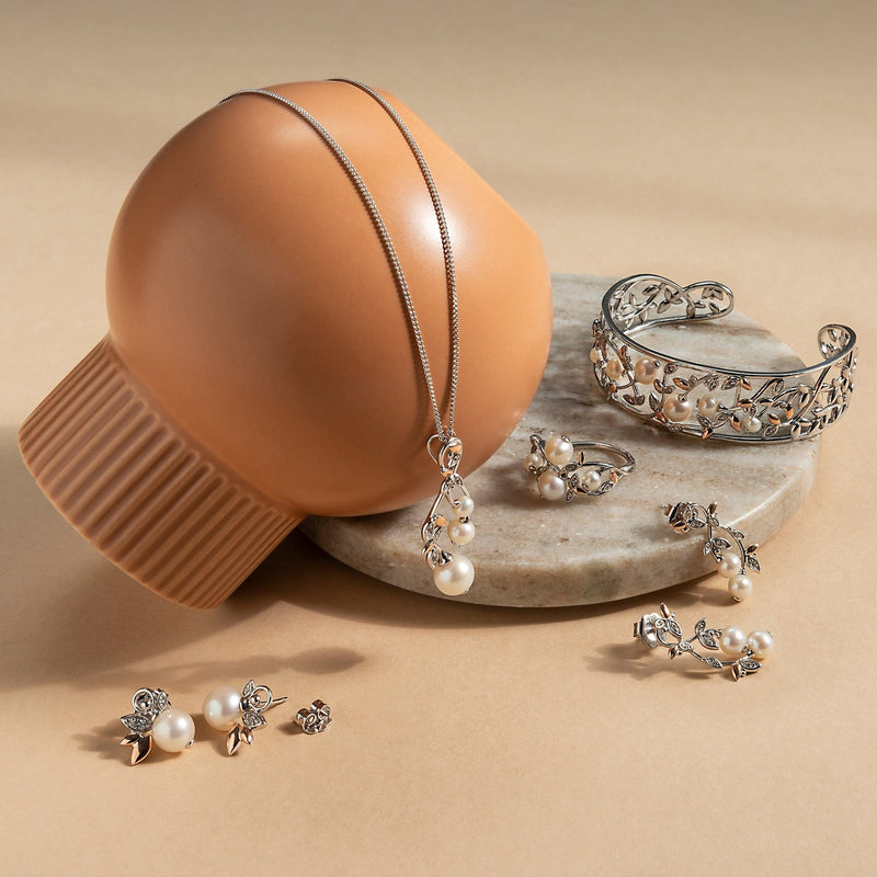 Lily of the Valley Pearl Pendant - Silver/Rose - 3SLYV0296