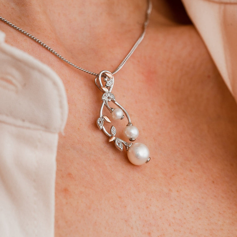 Lily of the Valley Pearl Pendant - Silver/Rose - 3SLYV0296