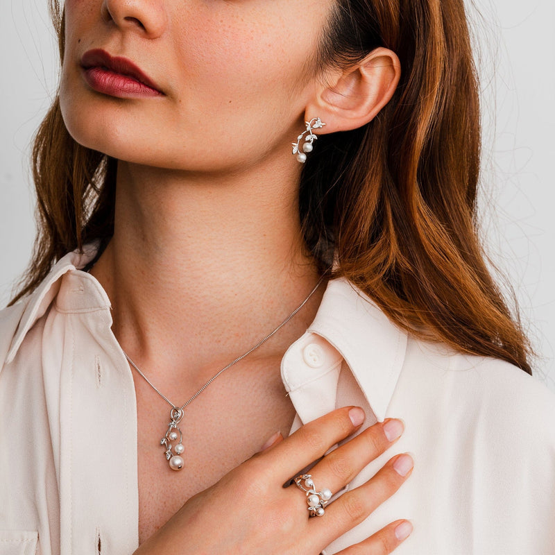 Lily of the Valley Pearl Pendant - Silver/Rose - 3SLYV0296