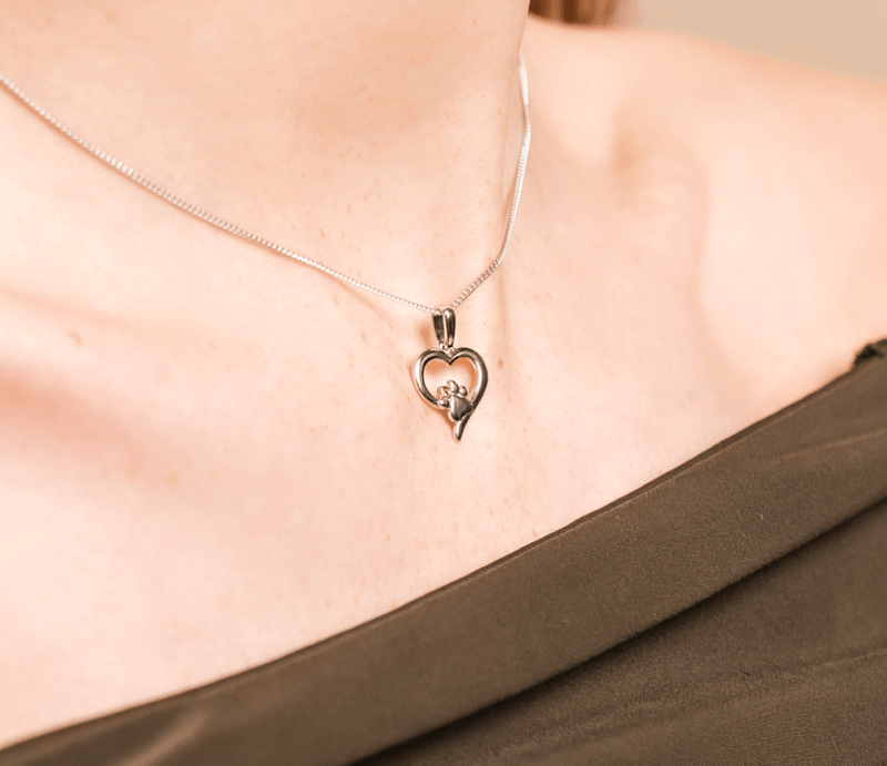 Paw Prints Topaz Heart Pendant - Silver- 3SPMH769