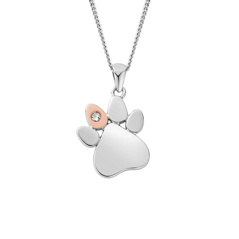 Paw Prints On My Heart Pendant - Silver/Rose - 3SPWP0225