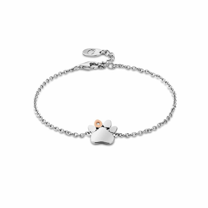 Paw Prints On My Heart Single Paw Bracelet - Silver/Rose - 3SPWP0822
