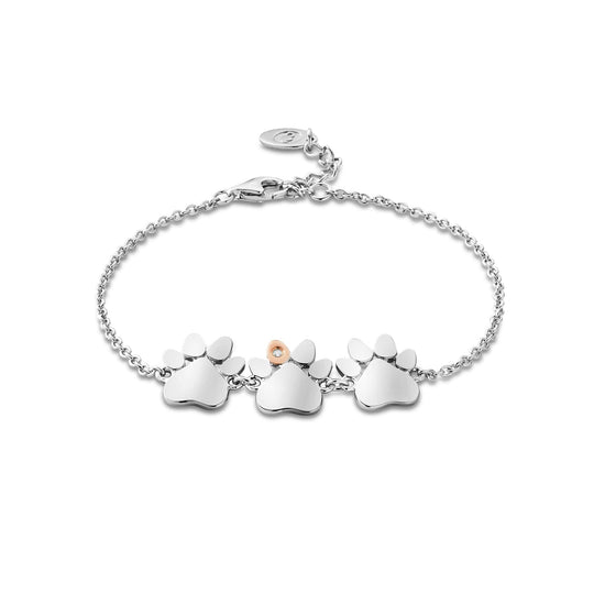 Paw Prints On My Heart Triple Paw Bracelet - Silver/Rose - 3SPWP0824