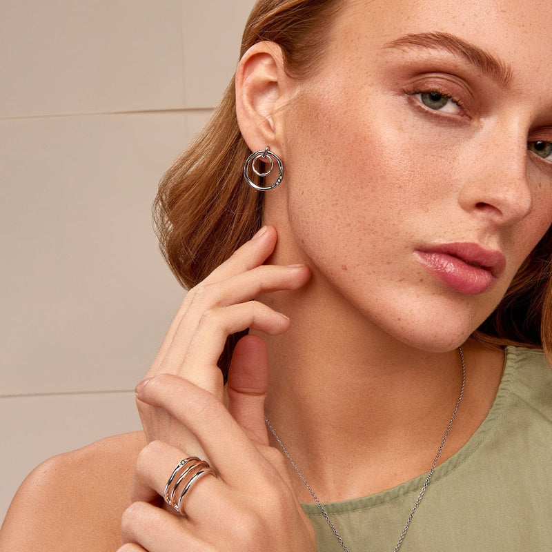 Ripples Double Hoop Drop Earrings - Silver/Rose - 3SRPP0208