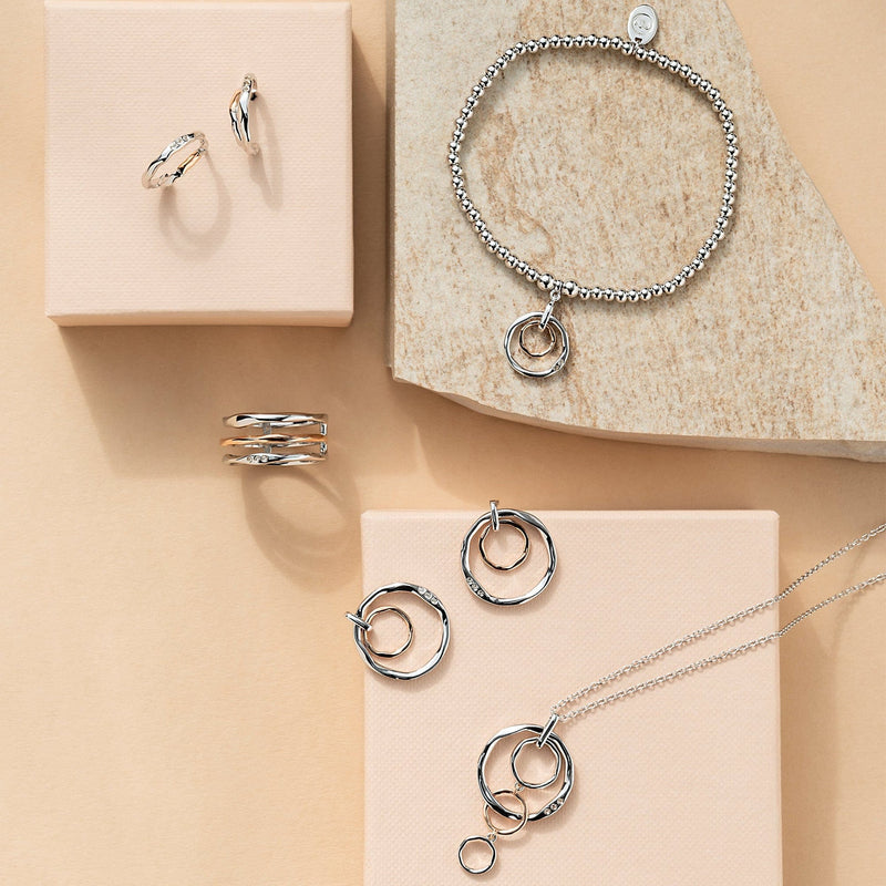 Ripples Double Hoop Drop Earrings - Silver/Rose - 3SRPP0208