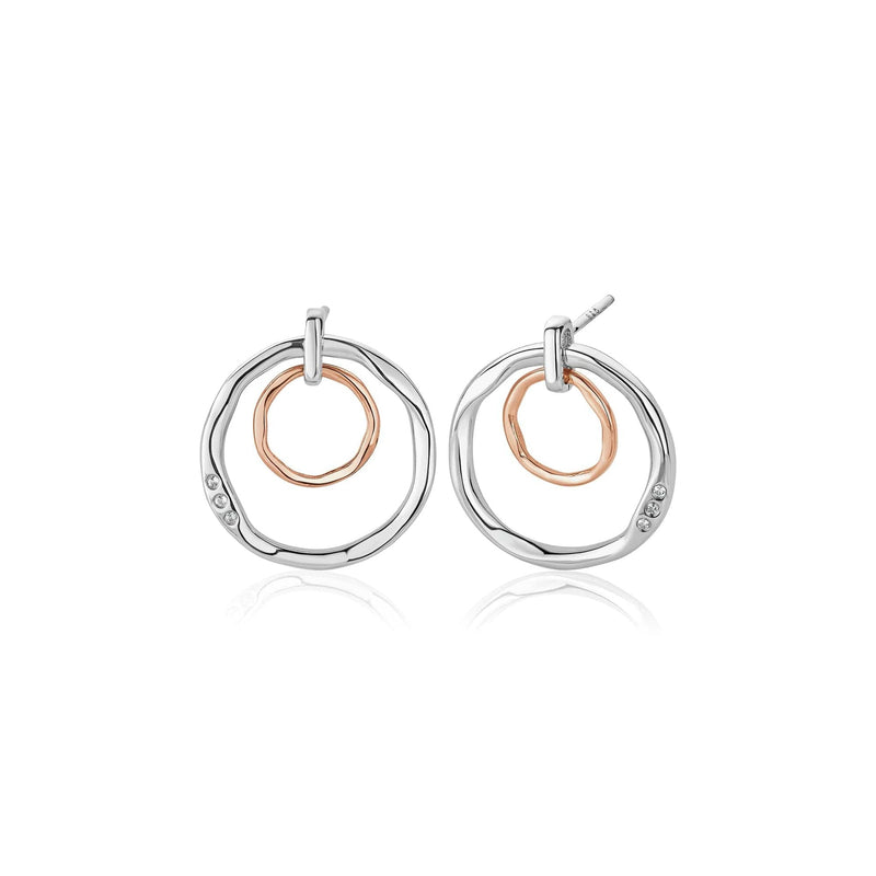 Ripples Double Hoop Drop Earrings - Silver/Rose - 3SRPP0208