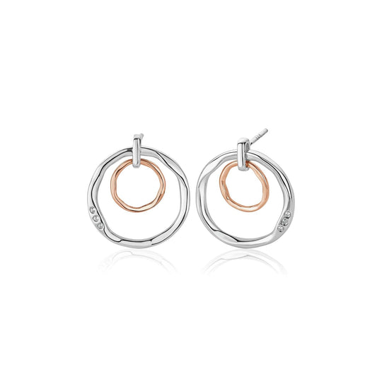 Ripples Double Hoop Drop Earrings - Silver/Rose - 3SRPP0208