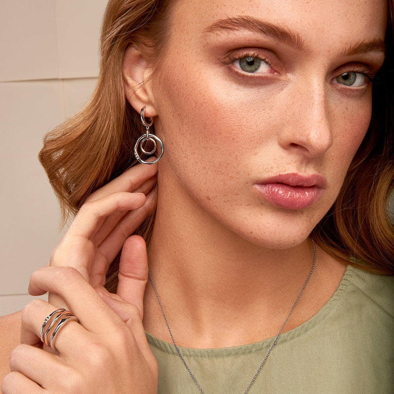 Ripples Double Hoop Creole Earrings - Silver/Rose - 3SRPP0214