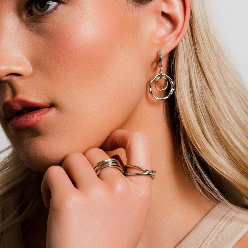 Ripples Double Hoop Creole Earrings - Silver/Rose - 3SRPP0214