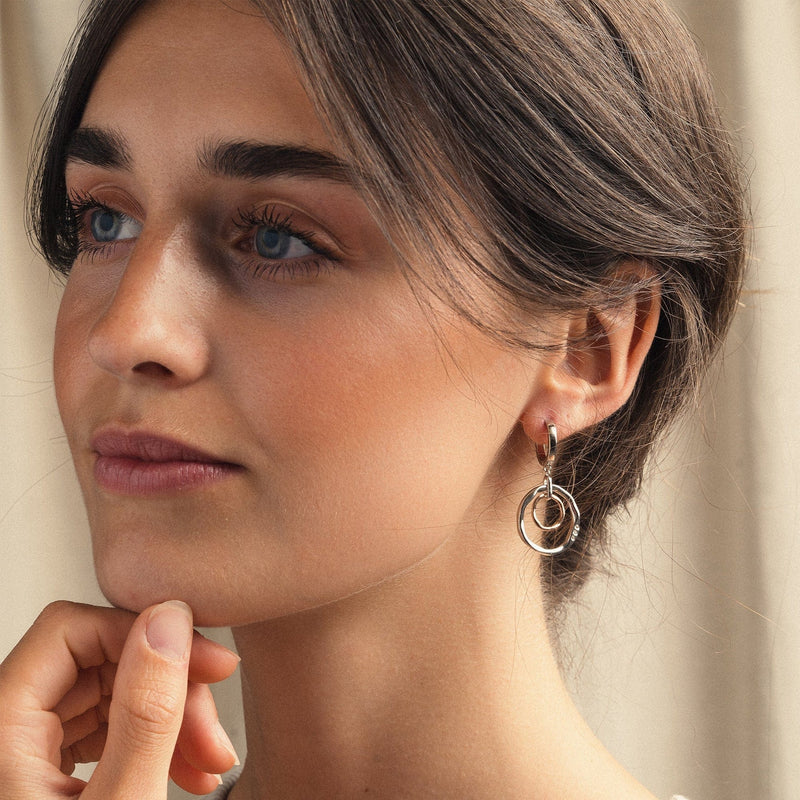 Ripples Double Hoop Creole Earrings - Silver/Rose - 3SRPP0214