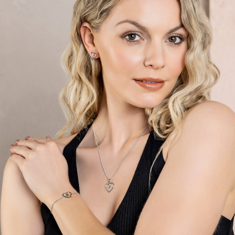 Tree Of Life Heart Stud Earrings - Silver/Rose - 3STLHE7