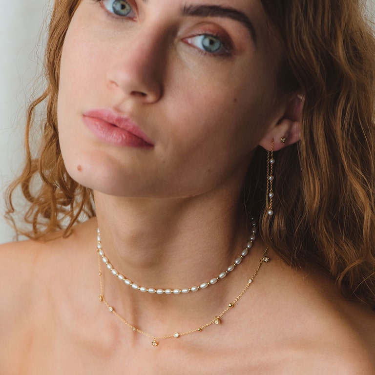 Stilla White Pearl Choker - Gold - 40049YWTN