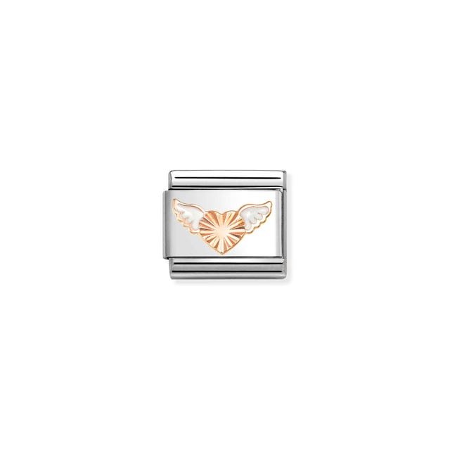 Composable Classic Diamond Cut Heart & Wings Link - Rose Gold - 430202/46