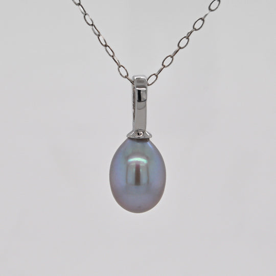 Grey Teardrop Pearl Pendant, 9mm - Silver - PD6SILLGEGTD
