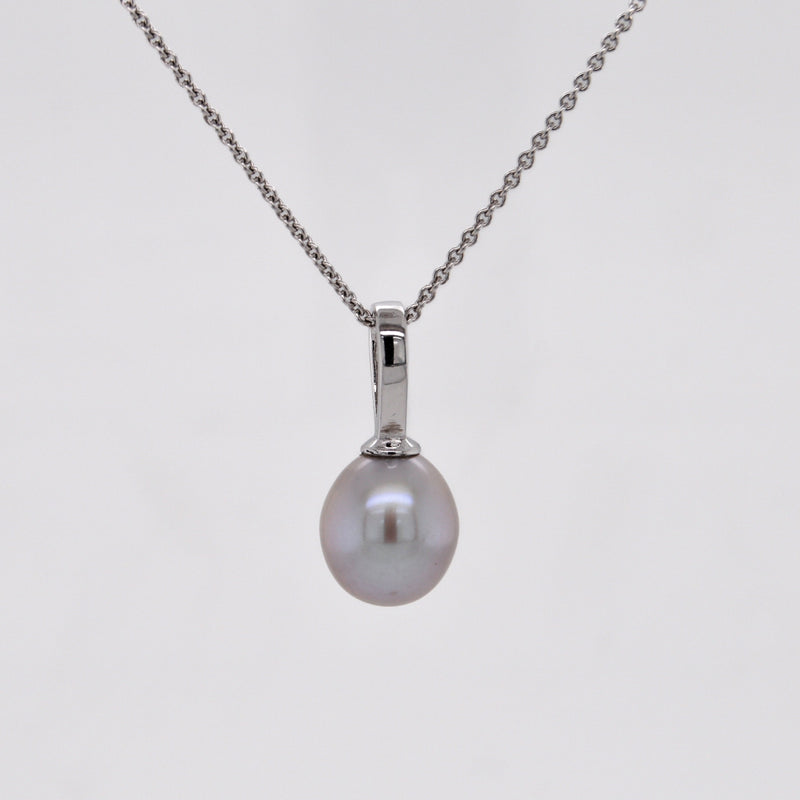 Pale Grey Teardrop Pearl Pendant, 9mm - Silver - PD6SILLGEGTD2