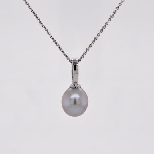 Pale Grey Teardrop Pearl Pendant, 9mm - Silver - PD6SILLGEGTD2