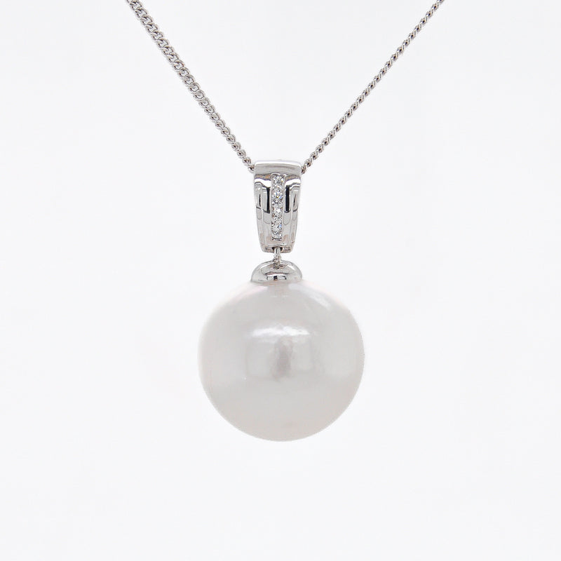 Round Freshwater Pearl & Diamond Pendant, 14mm - White Gold - DP311WG