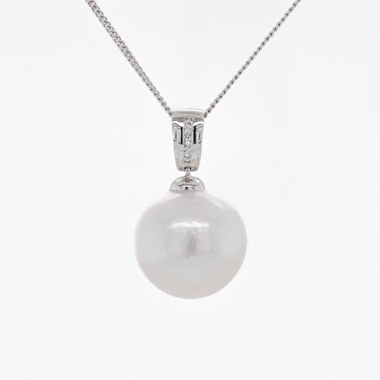 Round Freshwater Pearl & Diamond Pendant, 14mm - White Gold - DP311WG