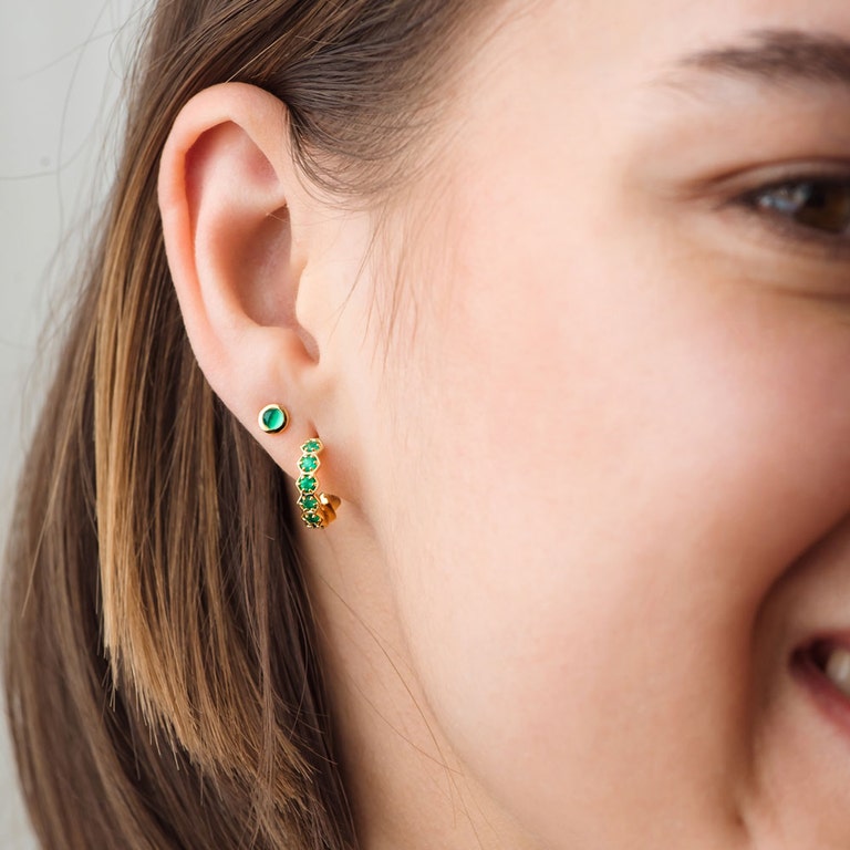 Deco Green Agate Hoop Earrings - Gold - 48001YGRE