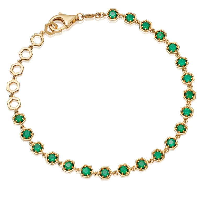 Deco Green Agate Detail Bracelet - Gold - 48008YGRB