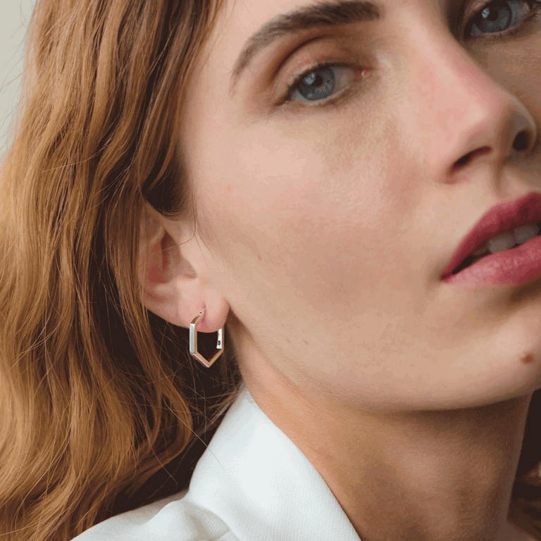 Deco Medium Hoop Earrings - Silver - 48020SNOE