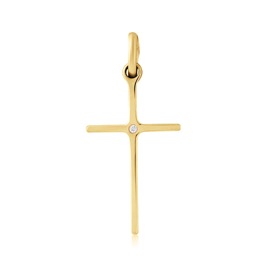 Diamond Set Cross Pendant -9ct Solid Yellow Gold