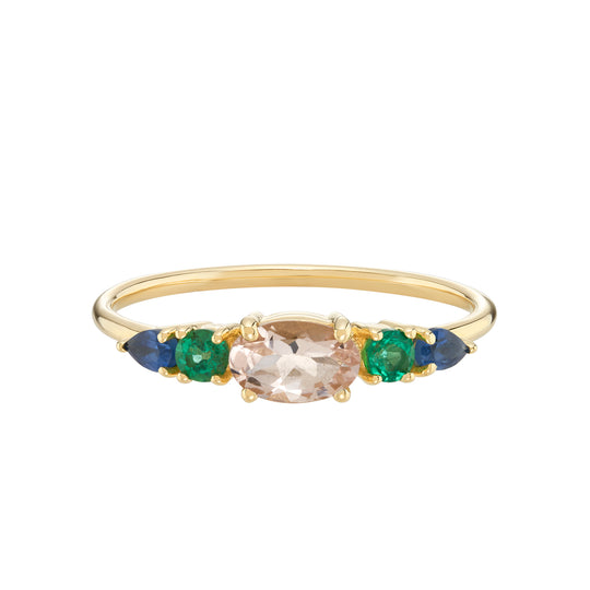 Multi Gemstone Claw Ring, Size N - 9ct Yellow Gold - RG-MOR-EM-BS