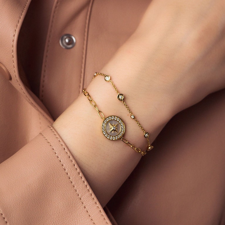 Polaris Mother of Pearl Compass Bracelet - Gold - 50038YWTB