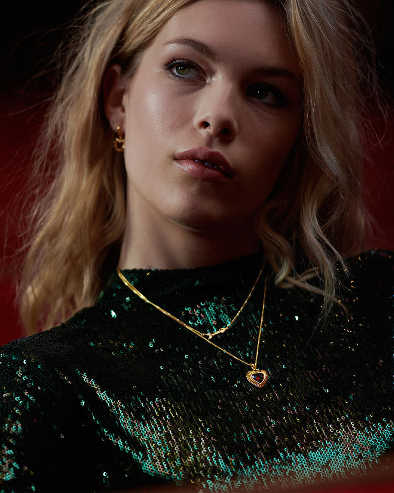 Electric Love Garnet Heart Necklace - Gold - EGHN4GP