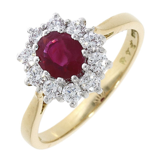 18ct Yellow Gold Ruby & Diamond Cluster Ring