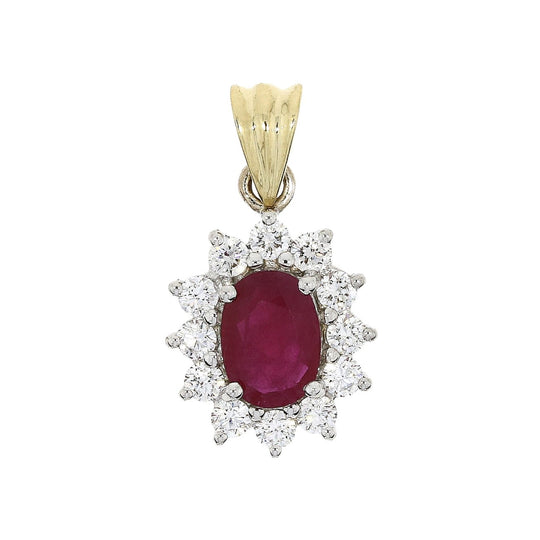 18ct Yellow Gold Ruby & Diamond Cluster Pendant