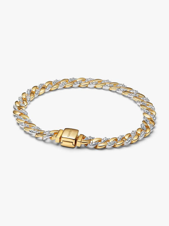 Two-tone Pavé Cuban Chain Bracelet - 14ct Gold Plating/Sterling Silver - 564229C01