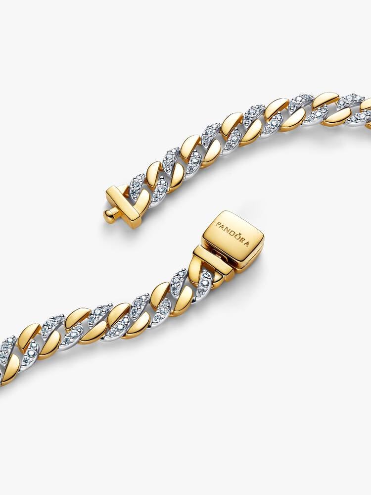 Two-tone Pavé Cuban Chain Bracelet - 14ct Gold Plating/Sterling Silver - 564229C01