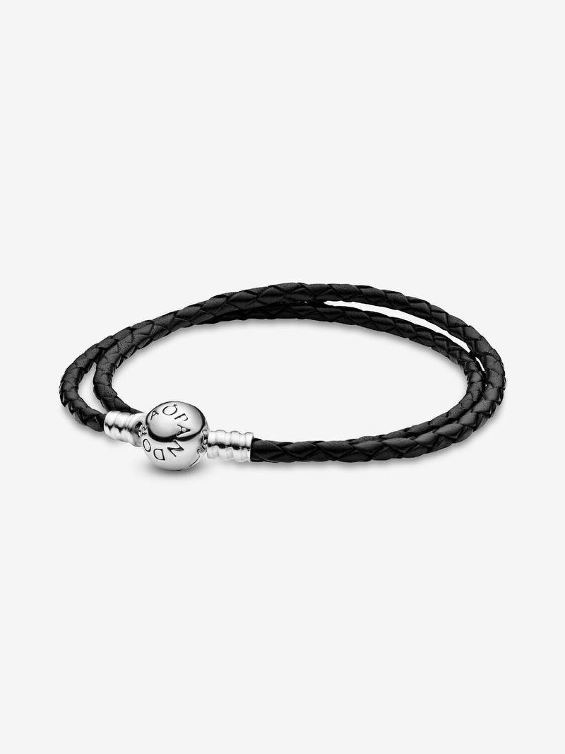 Double Black Leather Bracelet - Sterling Silver - 590745CBK