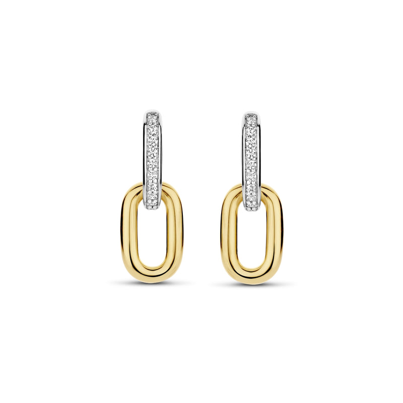 Milano CZ Chain Link Earrings - Silver/Gold - 7831ZY