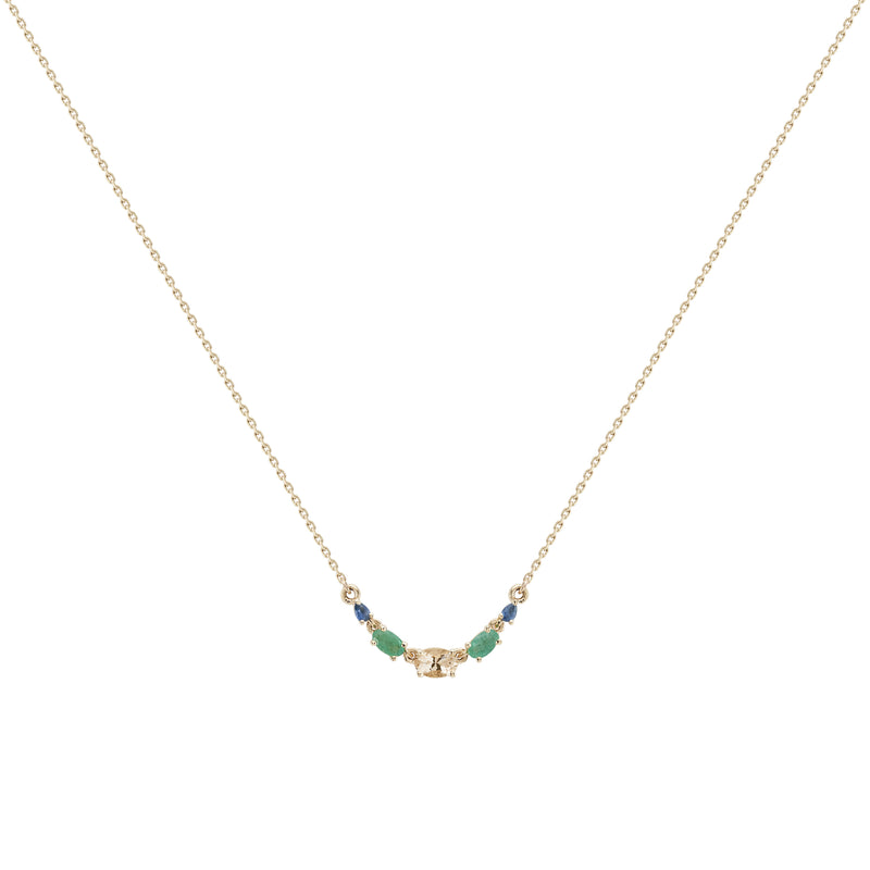 Multi Gemstone Claw Necklace - 9ct Yellow Gold - NK-MOR-EM-BS