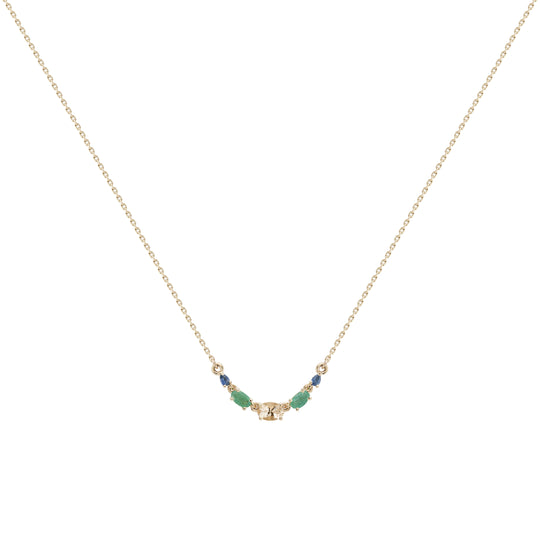 Multi Gemstone Claw Necklace - 9ct Yellow Gold - NK-MOR-EM-BS