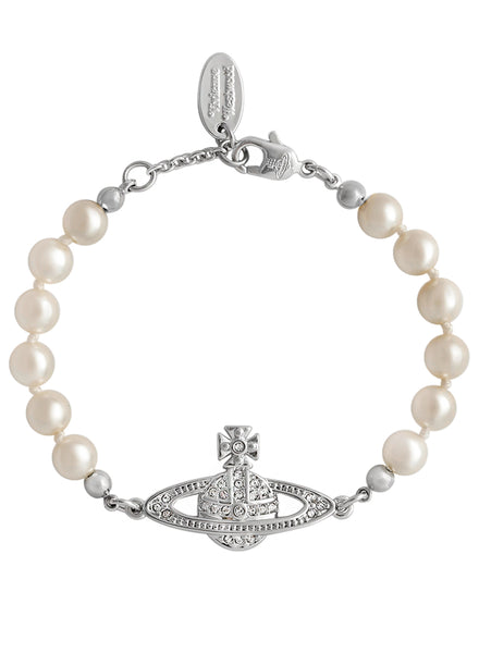 Vivienne Westwood｜ (MINI BAS RELIEF BRACELET (61030001 Mini Bas Relief Pearl Bracelet in PLATINUM-CRYSTAL-Crystal