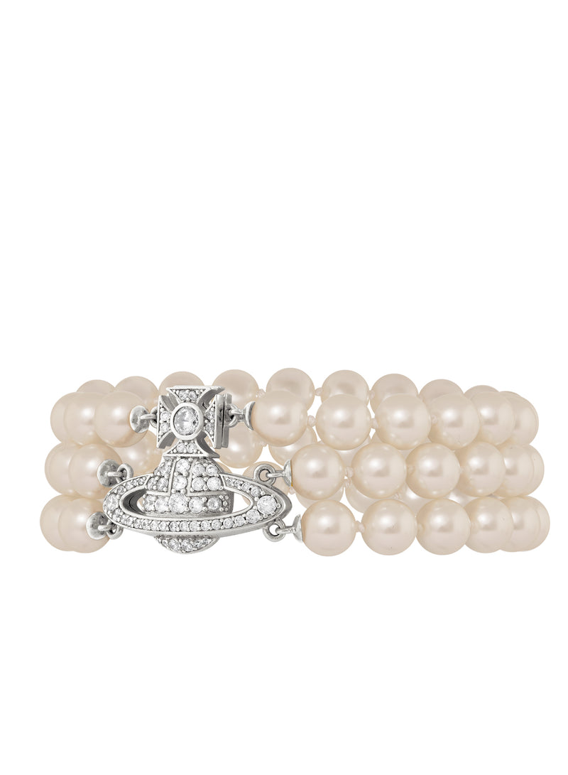 Graziella Three Row Pearl Bracelet - Silver - 6103008J-02P132-W2