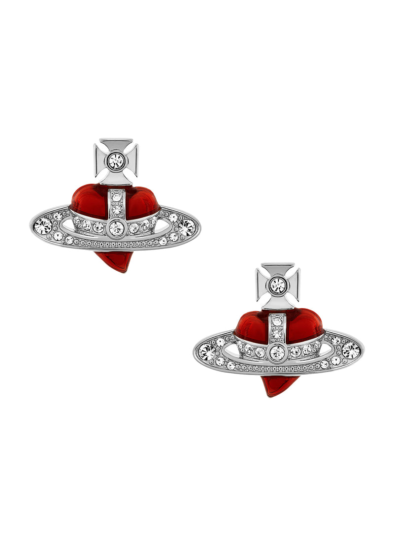 New Diamante Heart Earrings - Silver/Indian Pink - 6201033K-02P383-CN