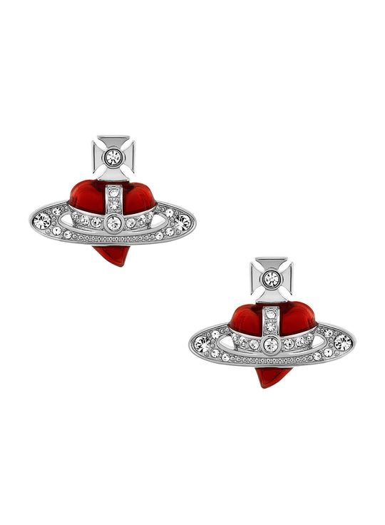 New Diamante Heart Earrings - Silver/Indian Pink - 6201033K-02P383-CN