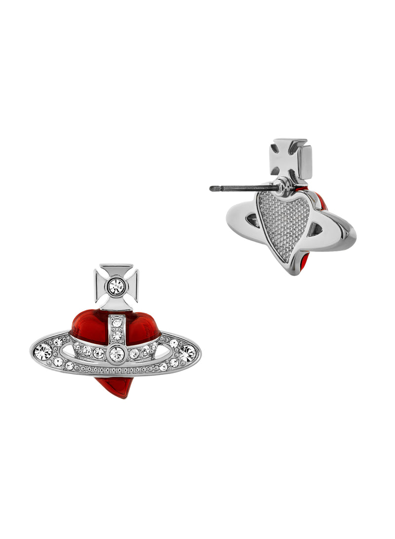 New Diamante Heart Earrings - Silver/Indian Pink - 6201033K-02P383-CN