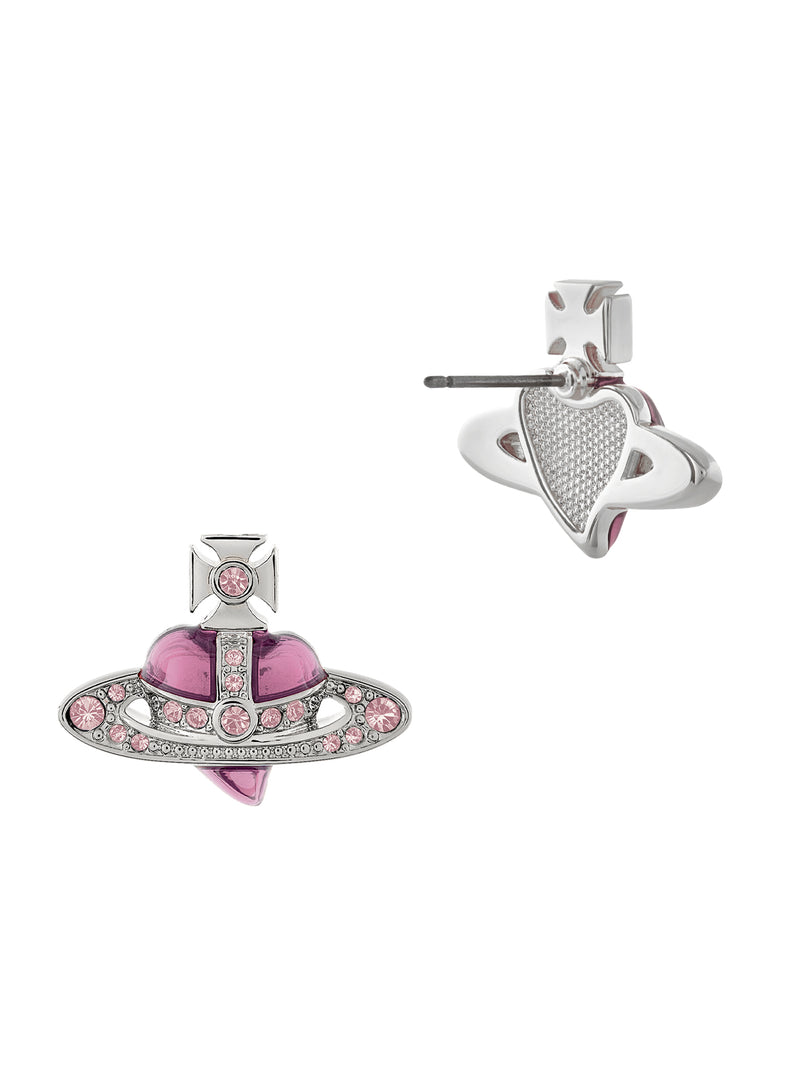 New Diamante Heart Earrings - Silver/Pink - 6201033K-02P686