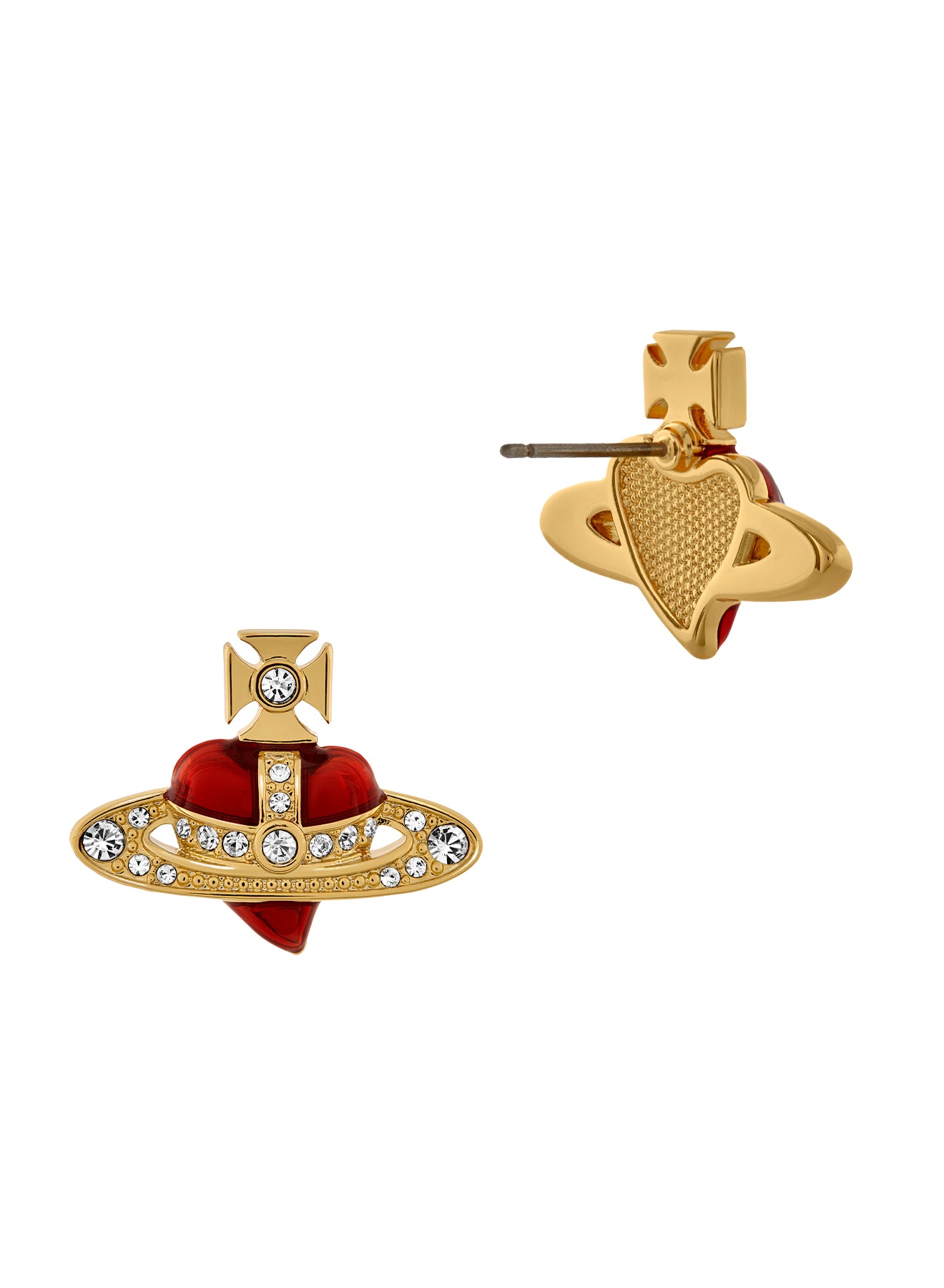 New Diamante Heart Earrings - Gold/Pink - 6201033K-02R654-CN