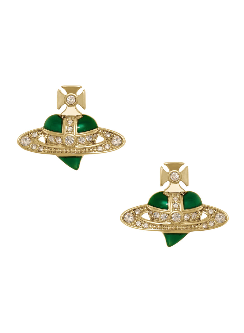 New Diamante Heart Earrings - Gold/Green - 6201033K-02R976