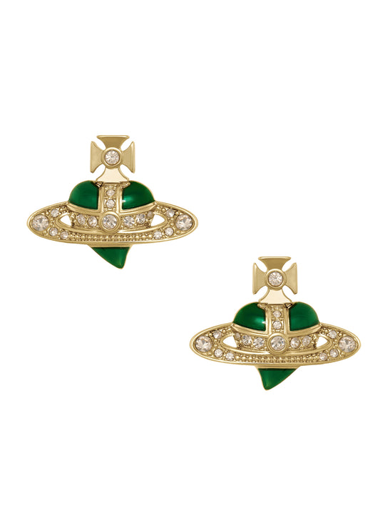New Diamante Heart Earrings - Gold/Green - 6201033K-02R976