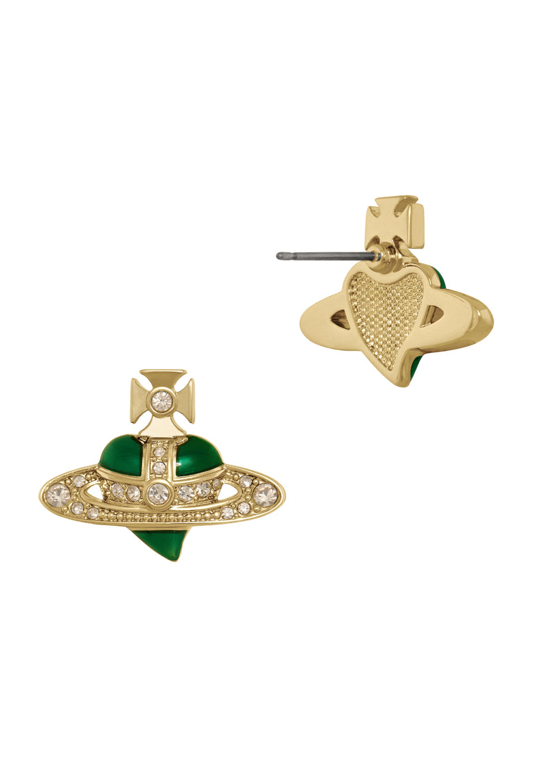 New Diamante Heart Earrings - Gold/Green - 6201033K-02R976