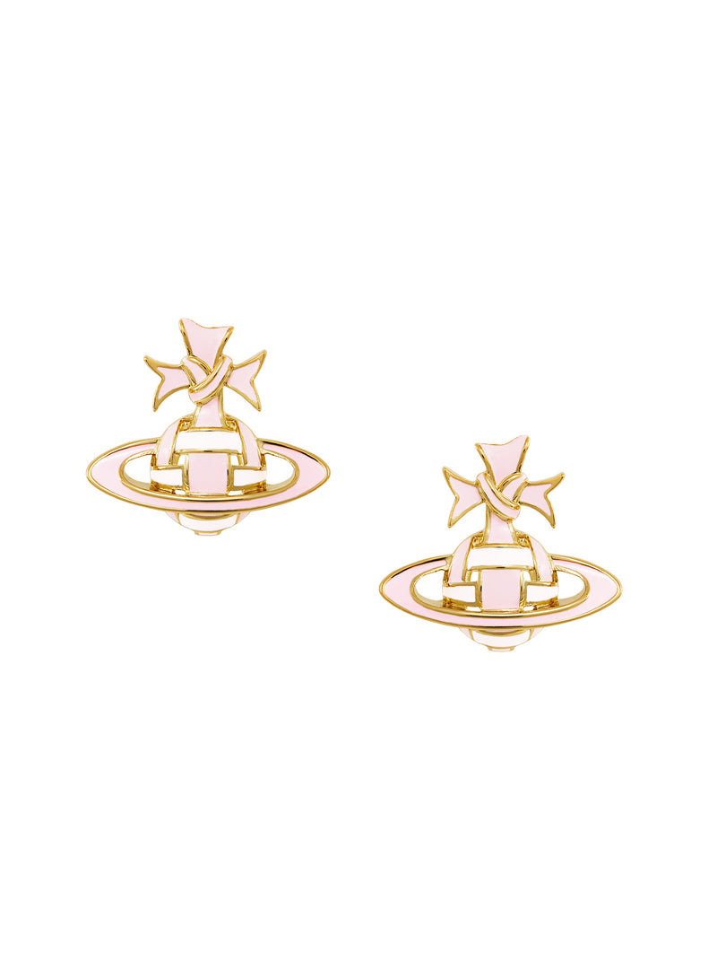 Ribbon Bas Relief Earrings - Gold/Pink - 62010366-02R882