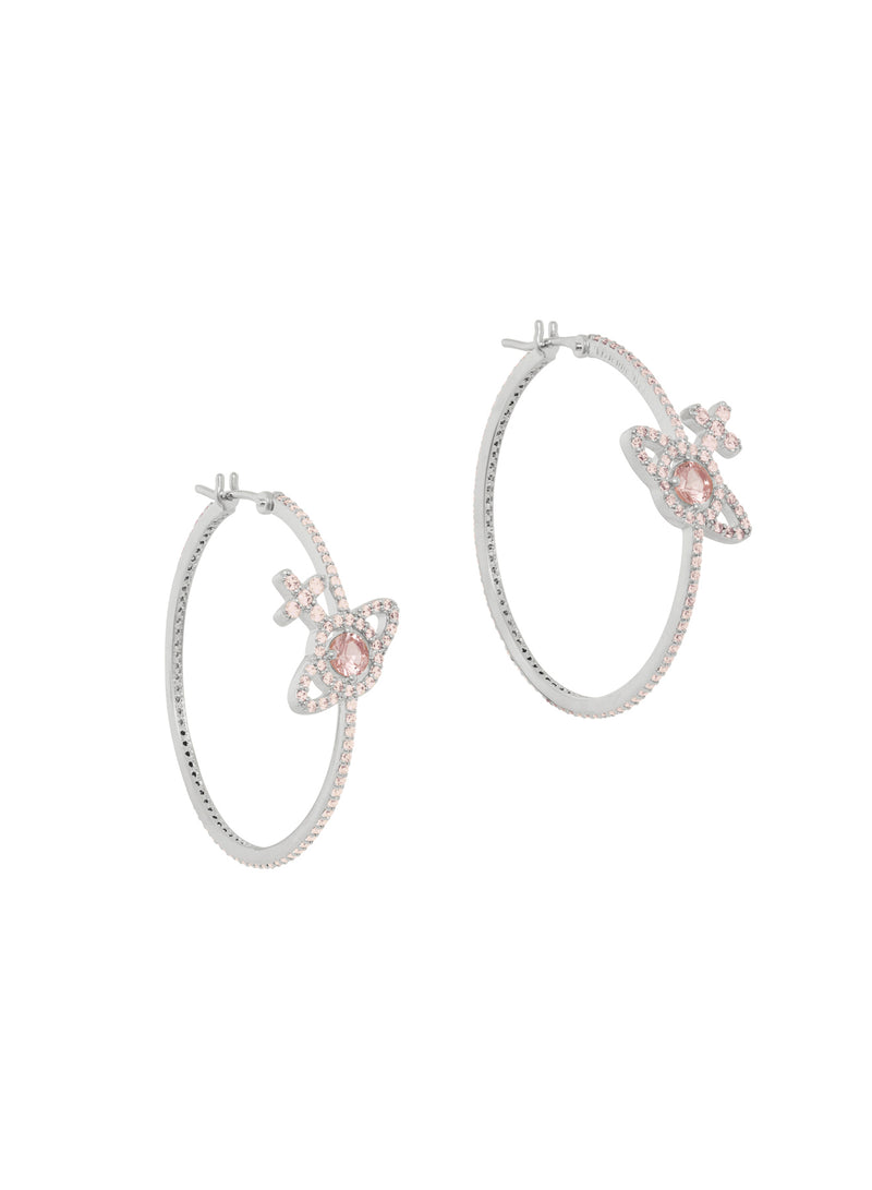 Olympia CZ Hoop Earrings - Silver/Peach - 6202017X-02P773